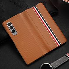 Funda Bumper Lujo Cuero y Plastico Mate Carcasa S09 para Samsung Galaxy Z Fold3 5G Marron