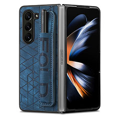 Funda Bumper Lujo Cuero y Plastico Mate Carcasa S11D para Samsung Galaxy Z Fold5 5G Azul