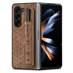 Funda Bumper Lujo Cuero y Plastico Mate Carcasa S11D para Samsung Galaxy Z Fold5 5G Marron