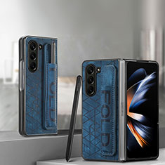 Funda Bumper Lujo Cuero y Plastico Mate Carcasa S12D para Samsung Galaxy Z Fold5 5G Azul