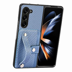 Funda Bumper Lujo Cuero y Plastico Mate Carcasa S13D para Samsung Galaxy Z Fold5 5G Azul