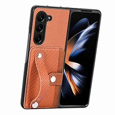 Funda Bumper Lujo Cuero y Plastico Mate Carcasa S13D para Samsung Galaxy Z Fold5 5G Marron