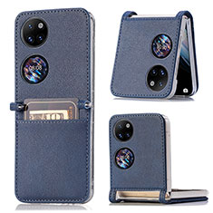 Funda Bumper Lujo Cuero y Plastico Mate Carcasa SD1 para Huawei P50 Pocket Azul