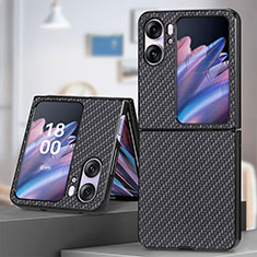 Funda Bumper Lujo Cuero y Plastico Mate Carcasa SD1 para Oppo Find N2 Flip 5G Negro