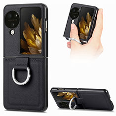 Funda Bumper Lujo Cuero y Plastico Mate Carcasa SD1 para Oppo Find N3 Flip 5G Negro