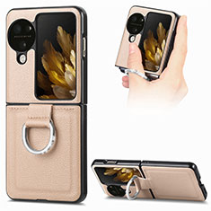 Funda Bumper Lujo Cuero y Plastico Mate Carcasa SD1 para Oppo Find N3 Flip 5G Oro