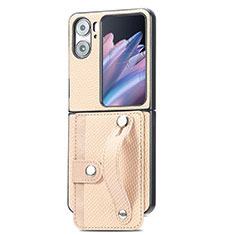 Funda Bumper Lujo Cuero y Plastico Mate Carcasa SD10 para Oppo Find N2 Flip 5G Oro