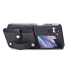 Funda Bumper Lujo Cuero y Plastico Mate Carcasa SD11 para Oppo Find N2 Flip 5G Negro