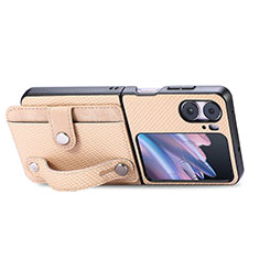 Funda Bumper Lujo Cuero y Plastico Mate Carcasa SD11 para Oppo Find N2 Flip 5G Oro