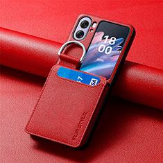 Funda Bumper Lujo Cuero y Plastico Mate Carcasa SD13 para Oppo Find N2 Flip 5G Rojo