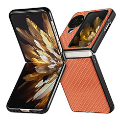 Funda Bumper Lujo Cuero y Plastico Mate Carcasa SD2 para Oppo Find N3 Flip 5G Naranja