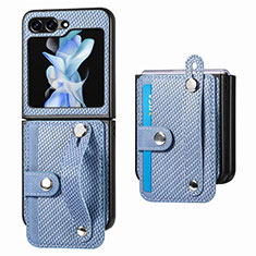 Funda Bumper Lujo Cuero y Plastico Mate Carcasa SD2 para Samsung Galaxy Z Flip5 5G Azul