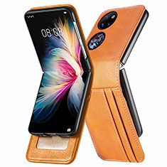 Funda Bumper Lujo Cuero y Plastico Mate Carcasa SD3 para Huawei P50 Pocket Marron