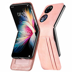 Funda Bumper Lujo Cuero y Plastico Mate Carcasa SD3 para Huawei P50 Pocket Oro Rosa