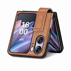 Funda Bumper Lujo Cuero y Plastico Mate Carcasa SD3 para Oppo Find N2 Flip 5G Marron