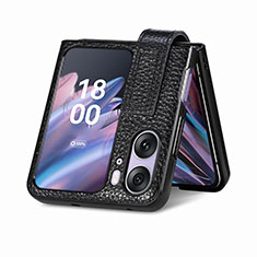 Funda Bumper Lujo Cuero y Plastico Mate Carcasa SD3 para Oppo Find N2 Flip 5G Negro