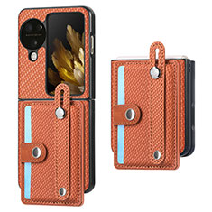 Funda Bumper Lujo Cuero y Plastico Mate Carcasa SD3 para Oppo Find N3 Flip 5G Naranja