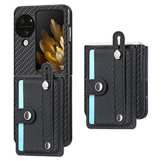 Funda Bumper Lujo Cuero y Plastico Mate Carcasa SD3 para Oppo Find N3 Flip 5G Negro