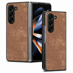 Funda Bumper Lujo Cuero y Plastico Mate Carcasa SD3 para Samsung Galaxy Z Fold5 5G Marron