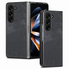 Funda Bumper Lujo Cuero y Plastico Mate Carcasa SD3 para Samsung Galaxy Z Fold5 5G Negro