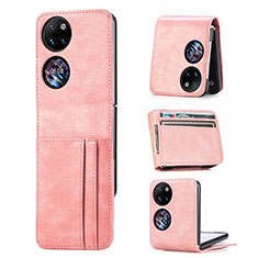 Funda Bumper Lujo Cuero y Plastico Mate Carcasa SD4 para Huawei P60 Pocket Oro Rosa