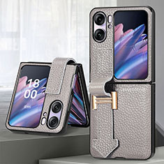 Funda Bumper Lujo Cuero y Plastico Mate Carcasa SD4 para Oppo Find N2 Flip 5G Gris