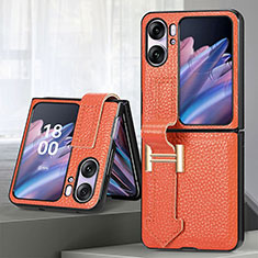 Funda Bumper Lujo Cuero y Plastico Mate Carcasa SD4 para Oppo Find N2 Flip 5G Naranja