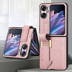 Funda Bumper Lujo Cuero y Plastico Mate Carcasa SD4 para Oppo Find N2 Flip 5G Rosa