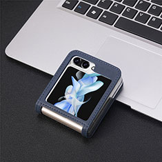 Funda Bumper Lujo Cuero y Plastico Mate Carcasa SD4 para Samsung Galaxy Z Flip5 5G Azul