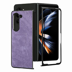 Funda Bumper Lujo Cuero y Plastico Mate Carcasa SD4 para Samsung Galaxy Z Fold5 5G Morado