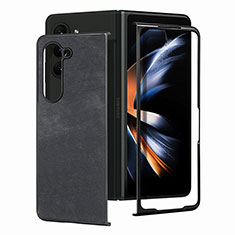 Funda Bumper Lujo Cuero y Plastico Mate Carcasa SD4 para Samsung Galaxy Z Fold5 5G Negro