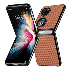 Funda Bumper Lujo Cuero y Plastico Mate Carcasa SD5 para Huawei P50 Pocket Marron