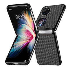 Funda Bumper Lujo Cuero y Plastico Mate Carcasa SD5 para Huawei P50 Pocket Negro