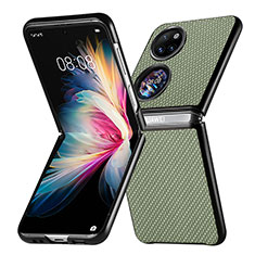 Funda Bumper Lujo Cuero y Plastico Mate Carcasa SD5 para Huawei P60 Pocket Verde