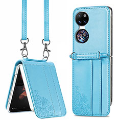 Funda Bumper Lujo Cuero y Plastico Mate Carcasa SD6 para Huawei P60 Pocket Azul Cielo