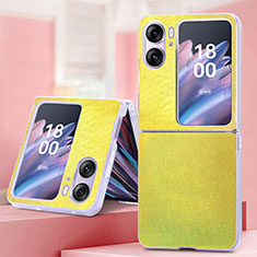 Funda Bumper Lujo Cuero y Plastico Mate Carcasa SD6 para Oppo Find N2 Flip 5G Amarillo