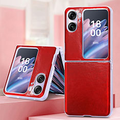 Funda Bumper Lujo Cuero y Plastico Mate Carcasa SD6 para Oppo Find N2 Flip 5G Rojo