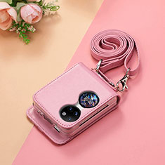 Funda Bumper Lujo Cuero y Plastico Mate Carcasa SD7 para Huawei P50 Pocket Oro Rosa