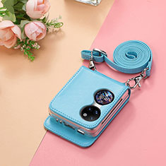 Funda Bumper Lujo Cuero y Plastico Mate Carcasa SD7 para Huawei P60 Pocket Azul Cielo