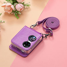 Funda Bumper Lujo Cuero y Plastico Mate Carcasa SD7 para Huawei P60 Pocket Morado