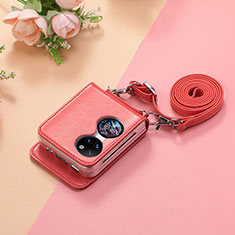 Funda Bumper Lujo Cuero y Plastico Mate Carcasa SD7 para Huawei P60 Pocket Rojo