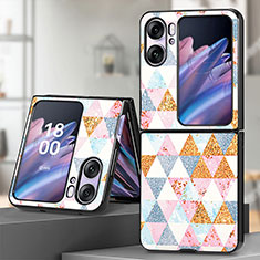 Funda Bumper Lujo Cuero y Plastico Mate Carcasa SD7 para Oppo Find N2 Flip 5G Blanco