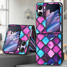 Funda Bumper Lujo Cuero y Plastico Mate Carcasa SD7 para Oppo Find N2 Flip 5G Morado