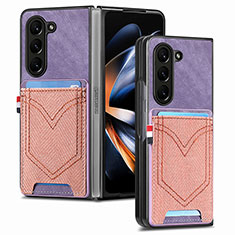 Funda Bumper Lujo Cuero y Plastico Mate Carcasa SD7 para Samsung Galaxy Z Fold5 5G Morado