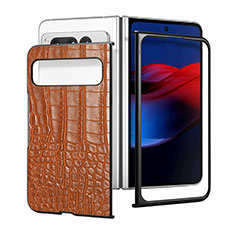 Funda Bumper Lujo Cuero y Plastico Mate Carcasa SD8 para Google Pixel Fold 5G Marron