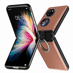 Funda Bumper Lujo Cuero y Plastico Mate Carcasa SD8 para Huawei P50 Pocket Marron