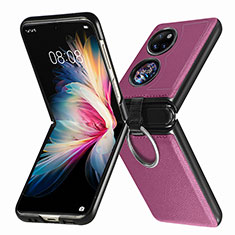 Funda Bumper Lujo Cuero y Plastico Mate Carcasa SD8 para Huawei P60 Pocket Morado