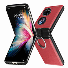 Funda Bumper Lujo Cuero y Plastico Mate Carcasa SD8 para Huawei Pocket S Rojo