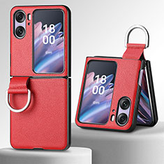 Funda Bumper Lujo Cuero y Plastico Mate Carcasa SD8 para Oppo Find N2 Flip 5G Rojo