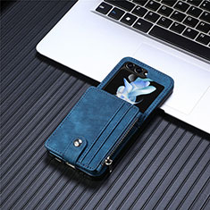 Funda Bumper Lujo Cuero y Plastico Mate Carcasa SD8 para Samsung Galaxy Z Flip5 5G Azul